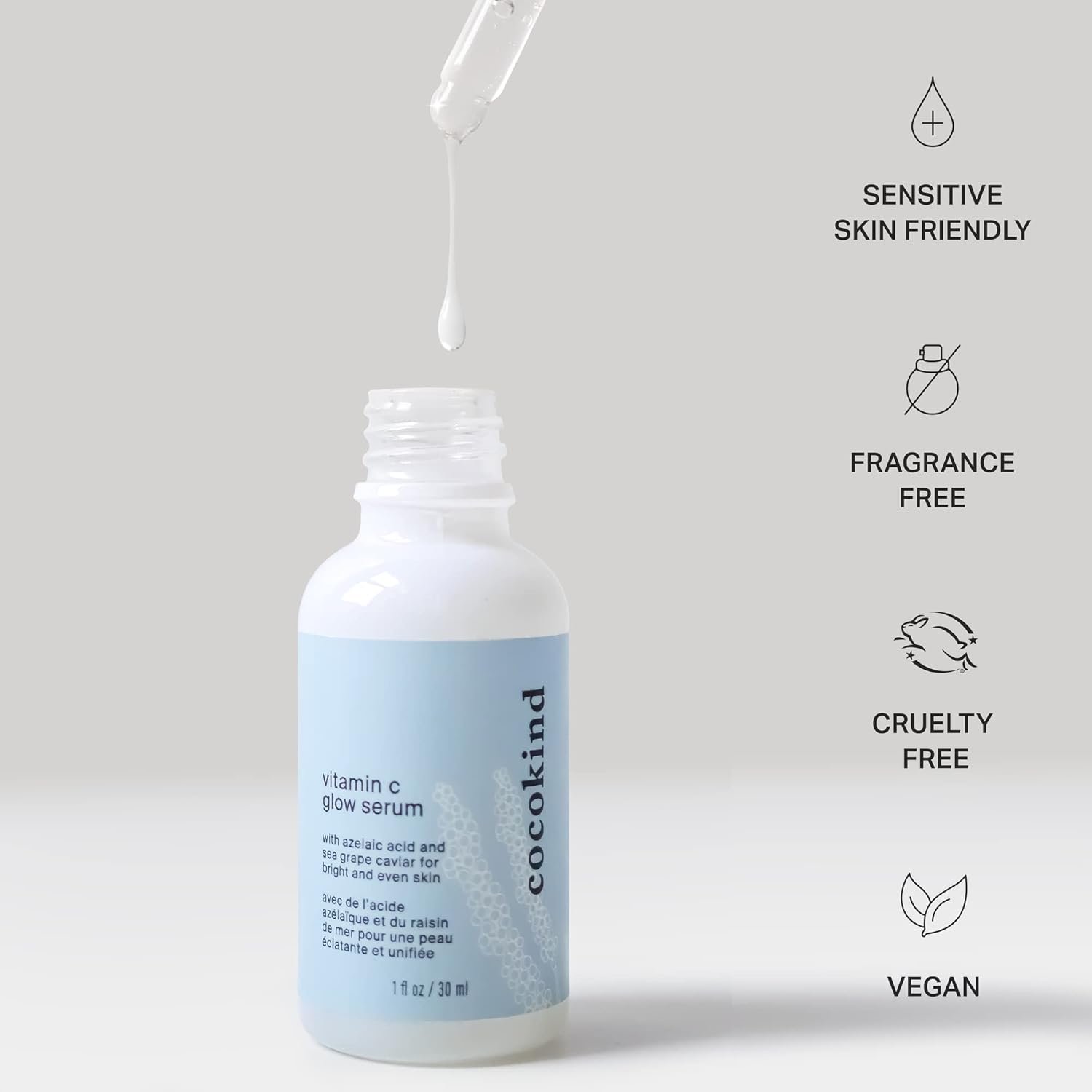 Cocokind Vitamin C Glow Serum with Azelaic Acid and Sea Grape Caviar for Bright and Even Skin, 1 Fl Oz - Image 3