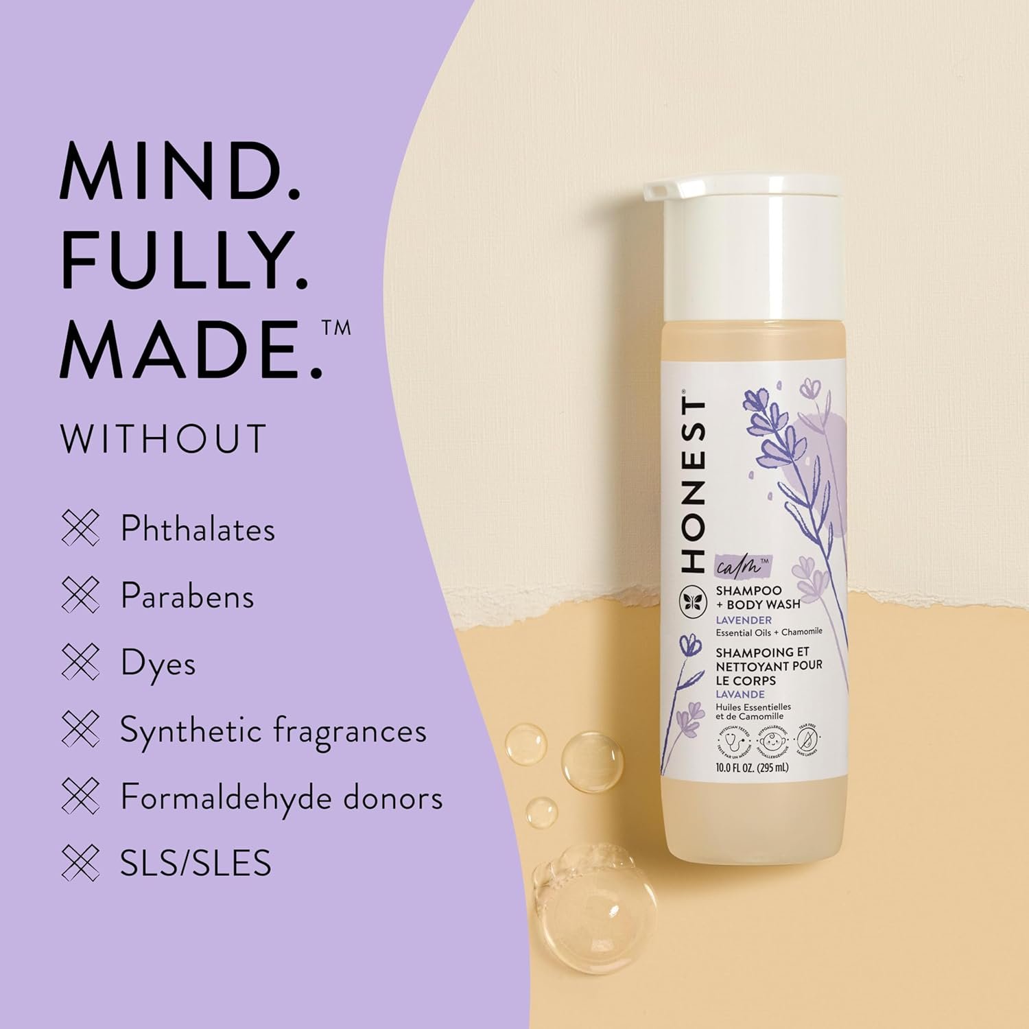 The Honest Company 2-in-1 Cleansing Shampoo + Body Wash | Gentle for Baby | Naturally Derived, Tear-free, Hypoallergenic | Lavender Calm, 10 fl oz - Image 3